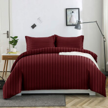 (Burgundy, Double: 200 X 200 CM) Luxury Duvet Cover Set Stripe Duvet Quilt Cover Stitch Bedding Set with Pillowcases