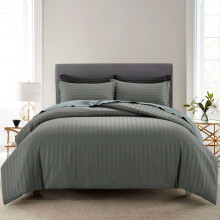 (Charcoal, King: 230 X 220 CM) Luxury Duvet Cover Set Stripe Duvet Quilt Cover Stitch Bedding Set with Pillowcases