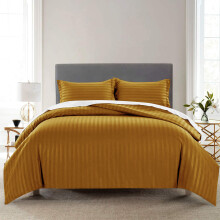 (Mustard Ochre, King: 230 X 220 CM) Luxury Duvet Cover Set Stripe Duvet Quilt Cover Stitch Bedding Set with Pillowcases