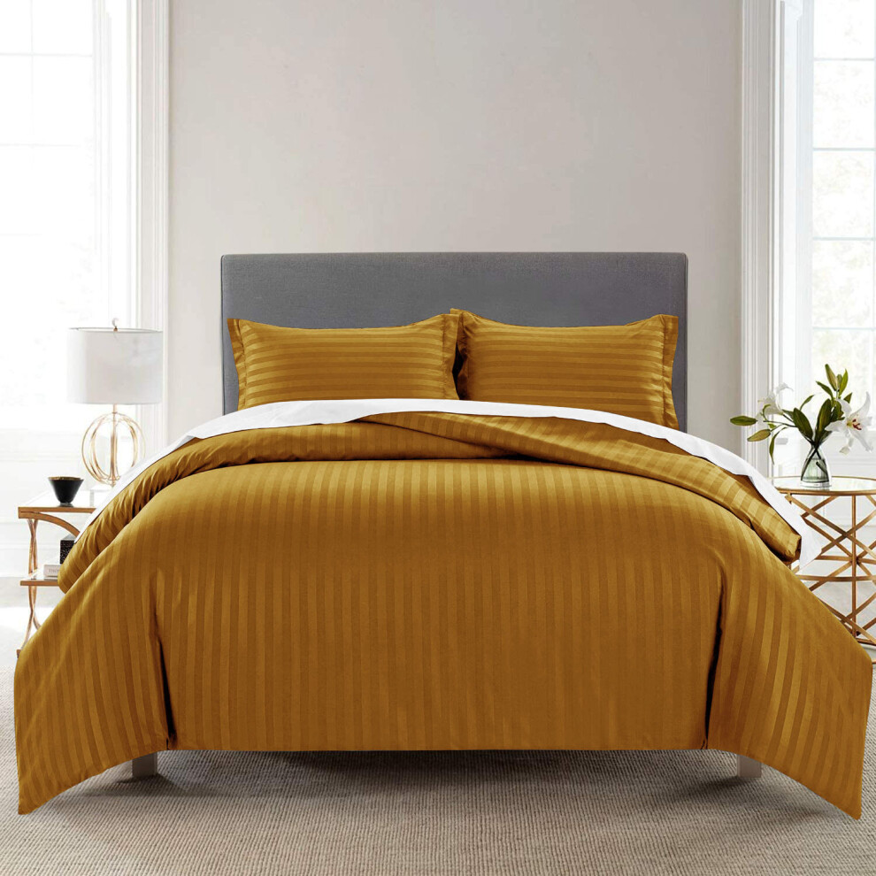 Moonlight Bedding Limited (Mustard Ochre, King: 230 X 220 Cm) Luxury Duvet Cover Set Stripe Duvet Quilt Cover Stitch Bedding Set With Pillowcases Yellow