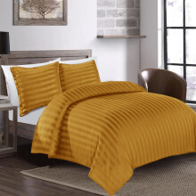 (Mustard Ochre, Super King: 260 X 220 CM) Luxury Duvet Cover Set Stripe Duvet Quilt Cover Stitch Bedding Set with Pillowcases