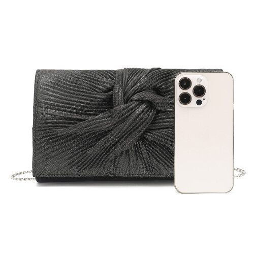 Miss Lulu (Black) MISS LULU Women's Pleated Bow Evening Bag Handbag 2