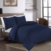 (Navy Blue, Super King: 260 X 220 CM) Luxury Duvet Cover Set Stripe Duvet Quilt Cover Stitch Bedding Set with Pillowcases