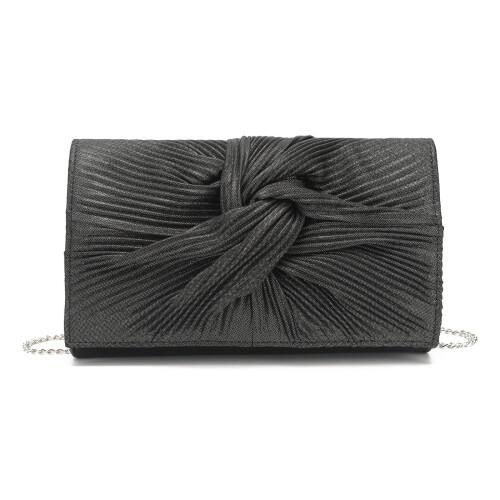Miss Lulu (Black) MISS LULU Women's Pleated Bow Evening Bag Handbag