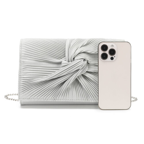 Miss Lulu (Silver) MISS LULU Women's Pleated Bow Evening Bag Handbag 2
