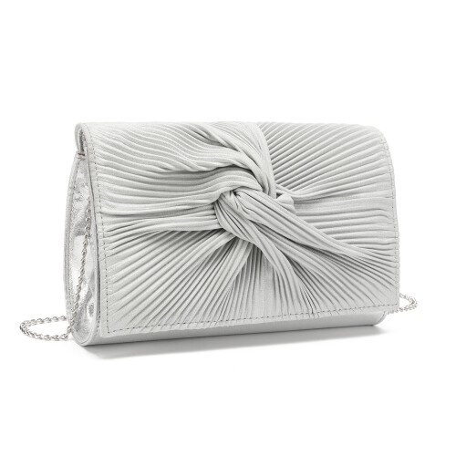 Miss Lulu (Silver) MISS LULU Women's Pleated Bow Evening Bag Handbag 1