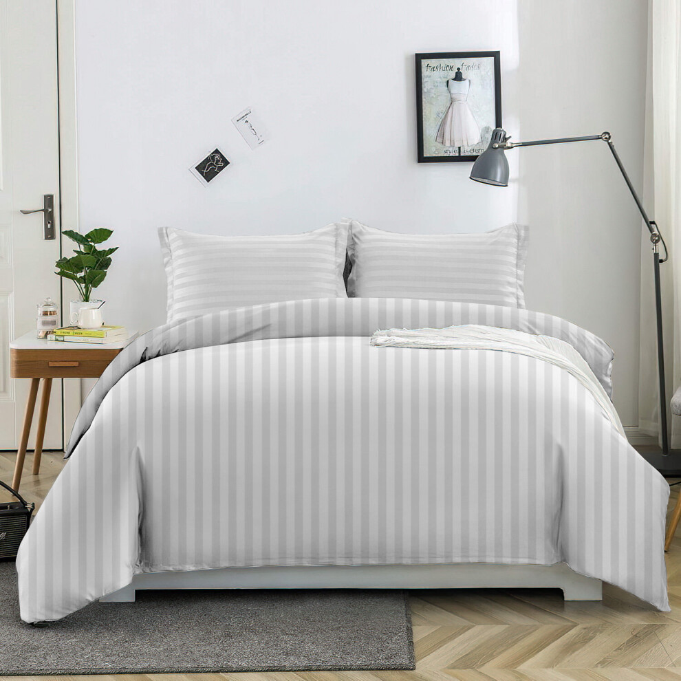 (White, Double: 200 X 200 CM) Luxury Duvet Cover Set Stripe Duvet Quilt Cover Stitch Bedding Set with Pillowcases