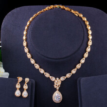 CWWZircons Gorgeous Water Drop Cubic Zirconia 585 Women Party Wedding Necklace Earrings Bride Jewelry Set T405