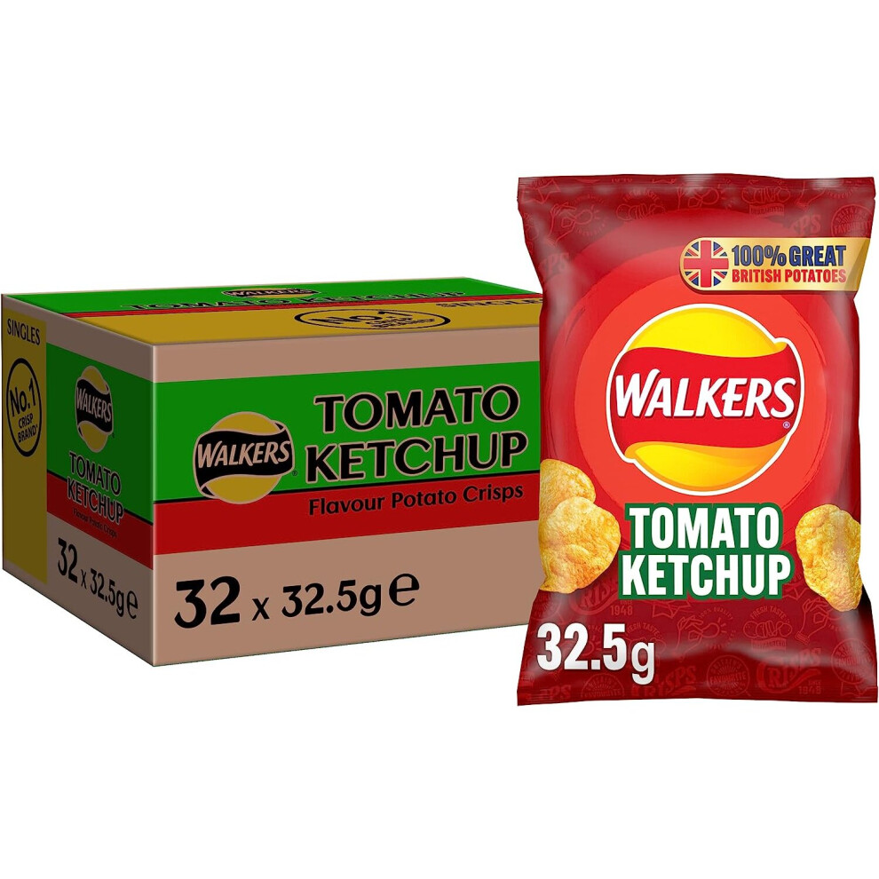 Walkers Tomato Ketchup Crisps Box, 32.5 g (Case of 32)