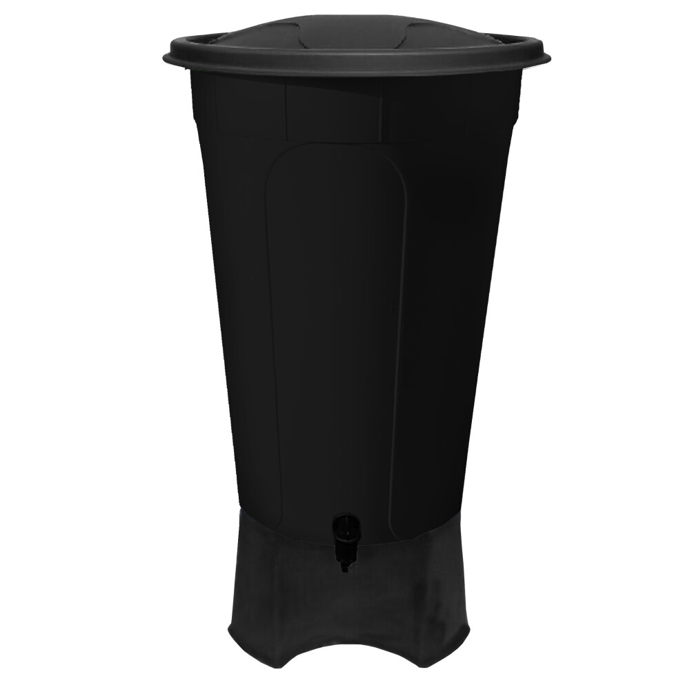 (Black) 210L Water Butt Kit - Stand, Cover and Diverter