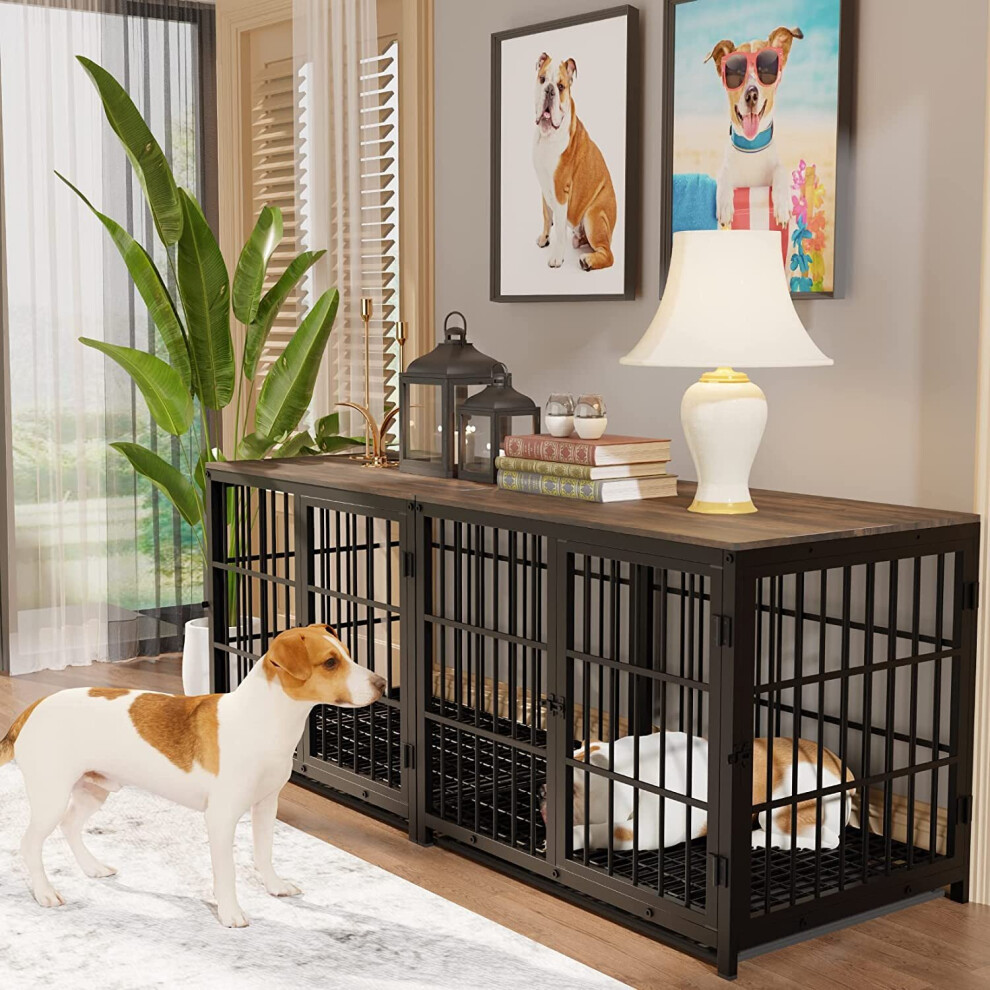 (Black, Medium 78.5 x 56.5 x 65cm) Heavy Duty Dog Kennel Wooden Dog Crate Puppy Cage End Table