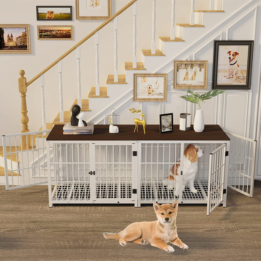 Bingopaw (, Medium 78.5 X 56.5 X 65Cm) Heavy Duty Dog Kennel Wooden Dog Crate Puppy Cage End Table White