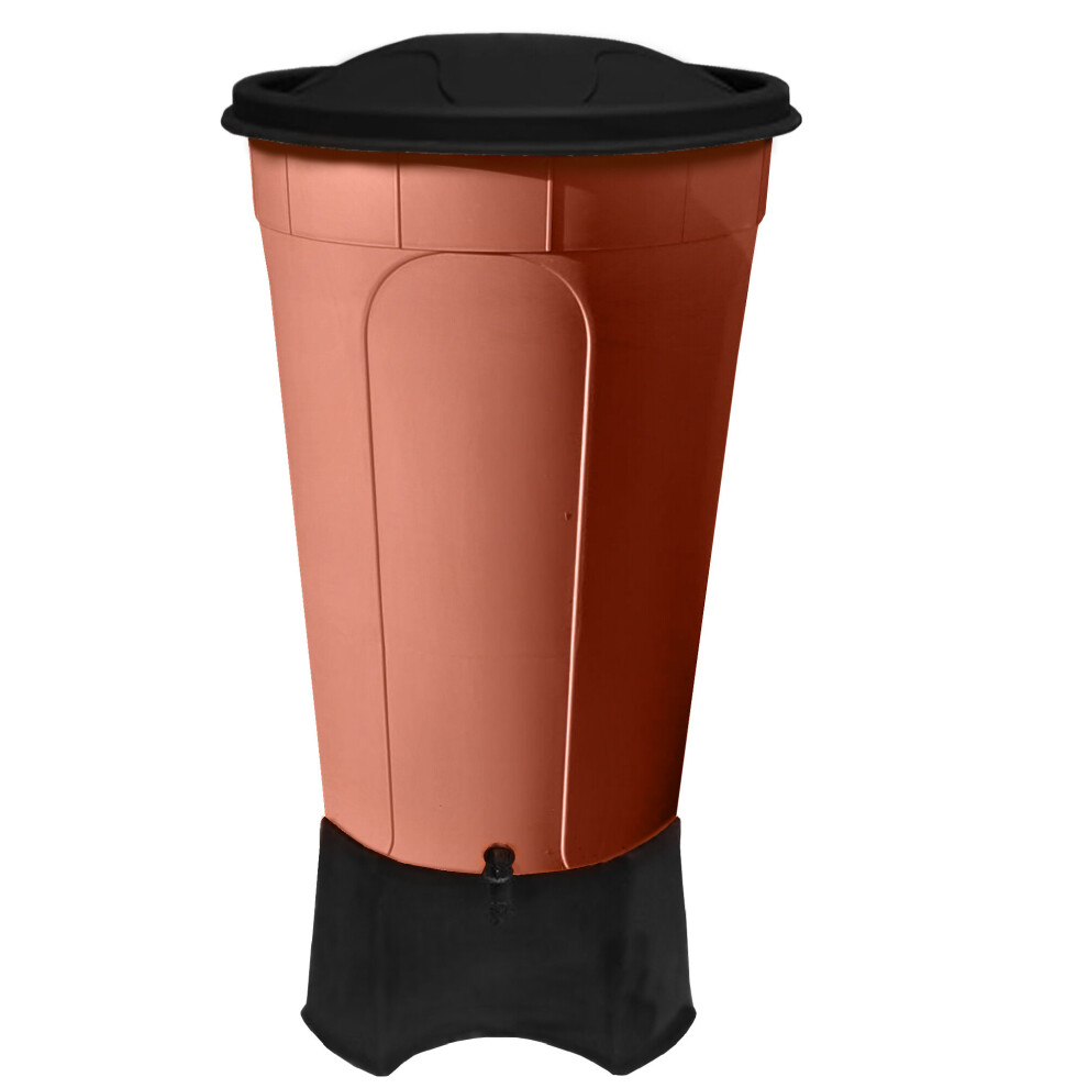 (Terracotta) 210L Water Butt Kit - Stand, Cover and Diverter