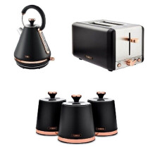 Cavaletto Black Rose Gold 1.7L Pyramid Kettle, 2-Slice Toaster & 3 Canisters Set