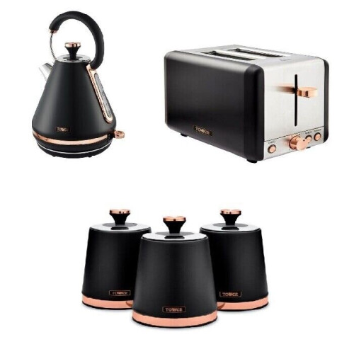 Cavaletto Black Rose Gold 1.7L Pyramid Kettle, 2 Slice Toaster And Canisters Set on OnBuy
