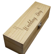 Wedding Day Single Hinged Champagne, Wine Or Whiskey Wooden Box