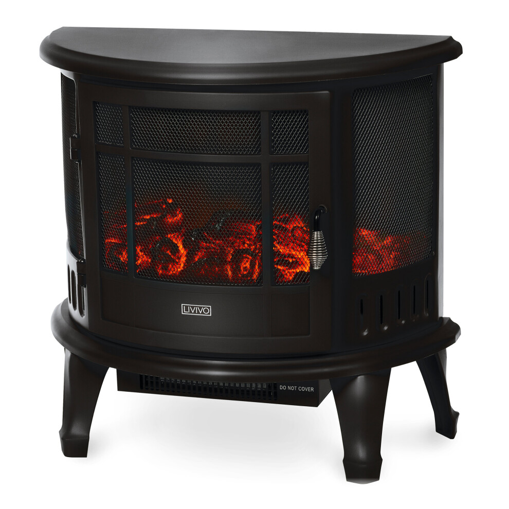 Livivo Panoramic Electric Stove Heater With Log Burner Flame Effect Fire 1800W Freestanding Black