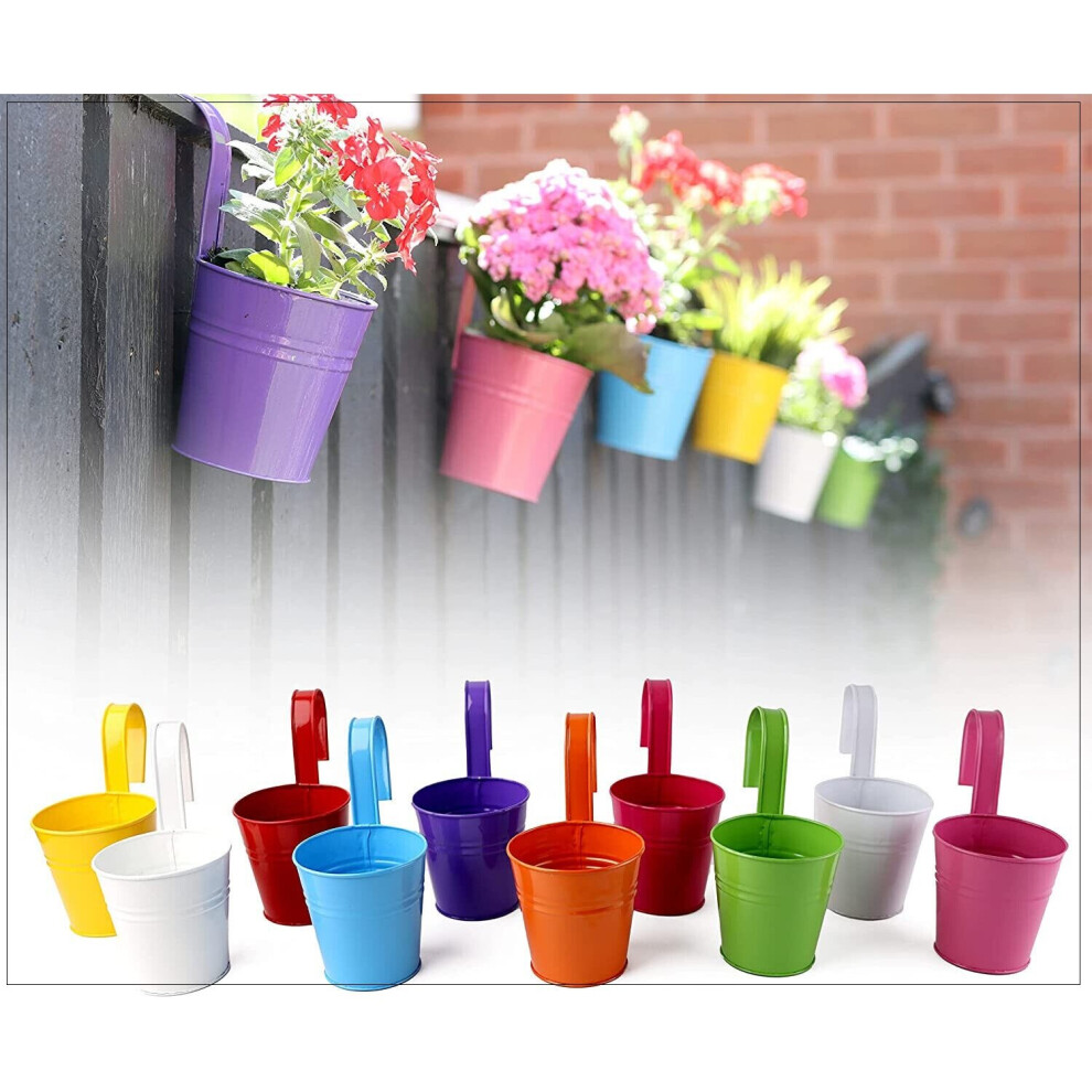 DIVCHI Hanging Metal Flower Pot 10 Pack , Garden Plants