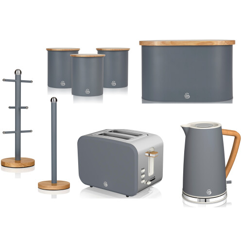 Swan Swan Nordic Grey Kettle 2 Slice Toaster & Kitchen Accessories Set