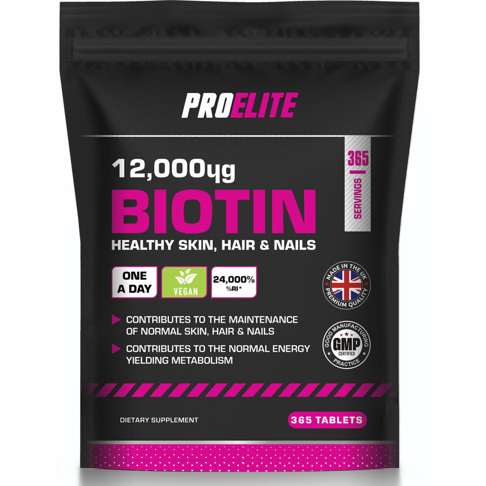 (365 Tablets) BIOTIN 12,000mcg Vegan Tablets Max Strength