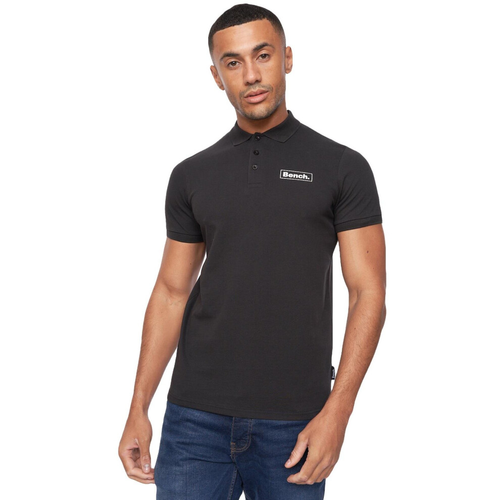 (Black, M) Mens Polo Short Sleeves IVERSON Plain Tshirt Top