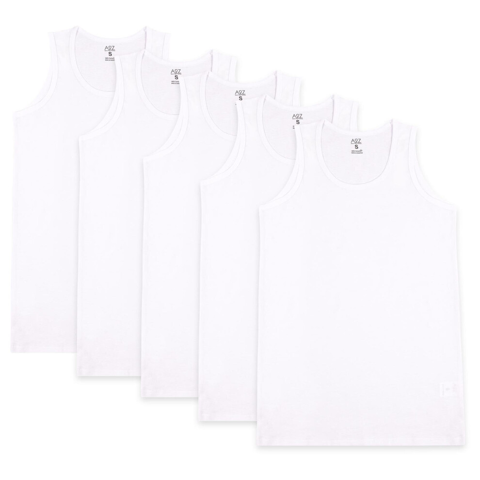 (M, White) Mens Soft 100% Cotton Pack Of 5 Undershirt Vests