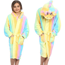(13 Years, Rainbow) Girls Unicorn Rainbow Print Hooded Bathrobe Gown