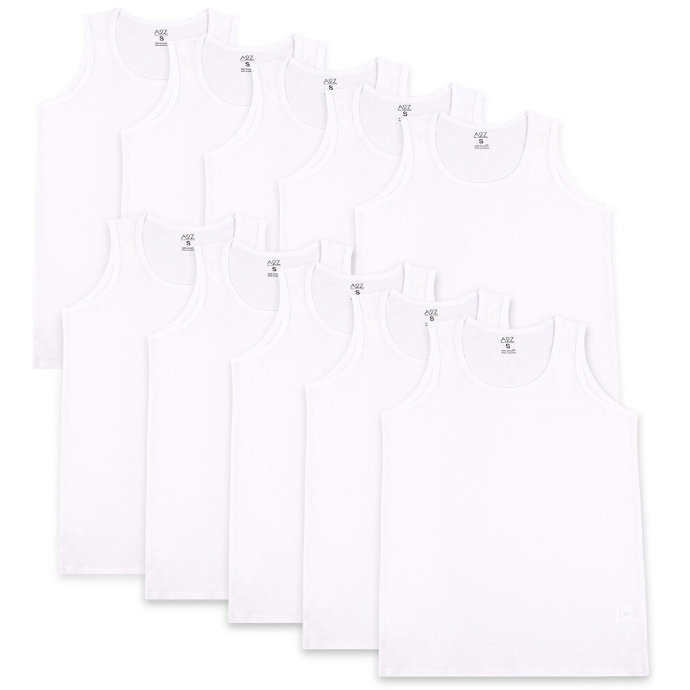 (L, White) Mens Soft 100% Cotton Pack Of 10 Undershirt Vests