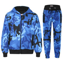 (13 Years, Camo Blue) Unisex Plain Hoodie with Joggers Jogging Sweatpant