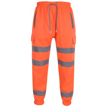 (L, Neon Orange) Mens High Visibility Safe Work Reflective Trousers