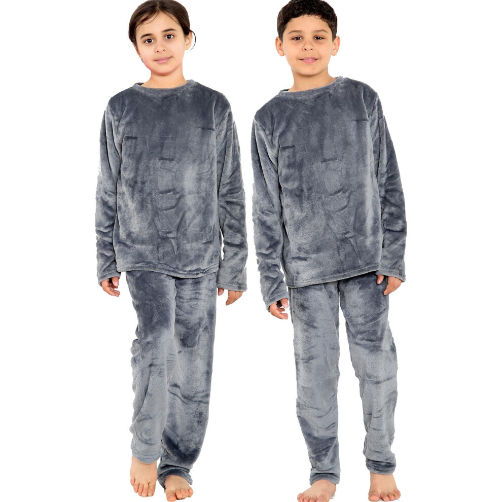 (13 Years, Charcoal) Kids Unisex Warm Fleece For Sleepover 2 Piece Set