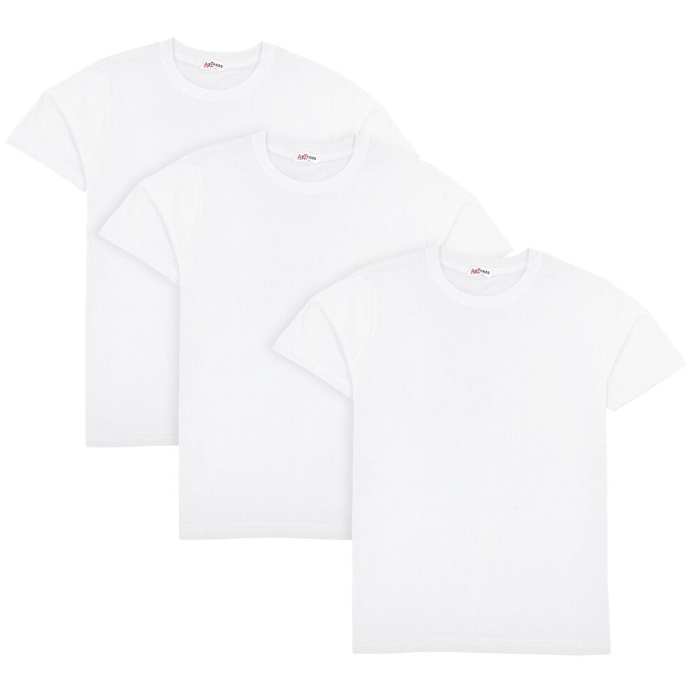 (13 Years, White) Boys Girls Pack Of 3 PE School Plain T Shirts