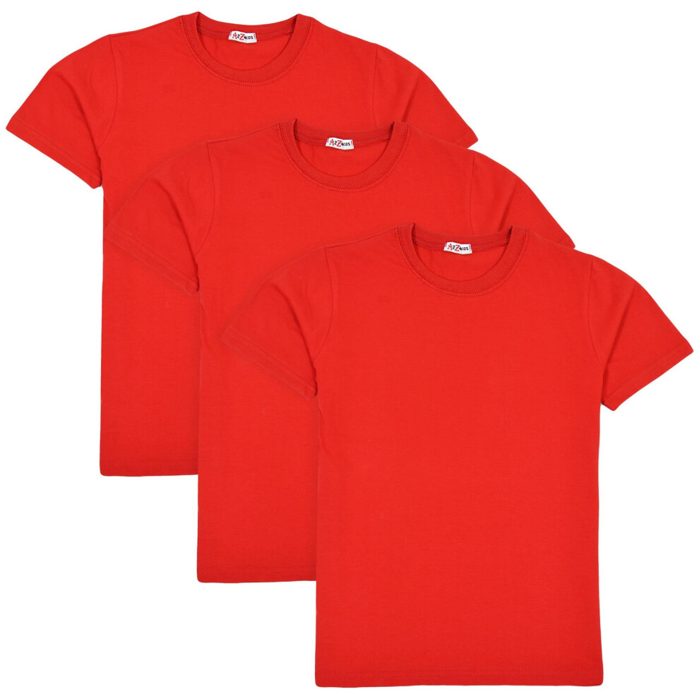 (5-6 Years, Red) Boys Girls Pack Of 3 PE School Plain T Shirts