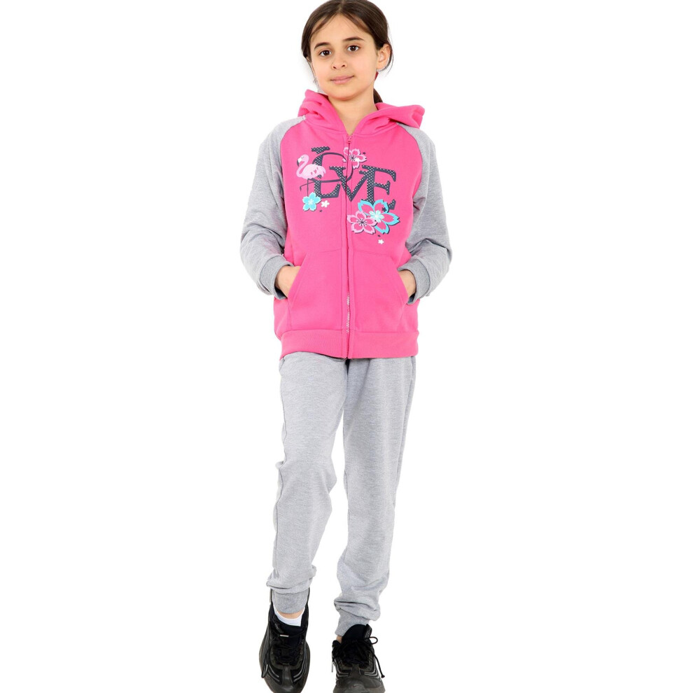 (13 Years, Pink) Girls Tracksuit Hooded Zipper Bottom Jogging Suit