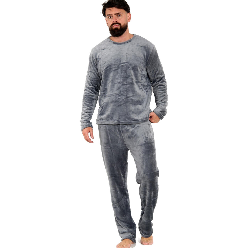 (2XL, Charcoal) Mens Fleece Adults Pyjamas 2 Piece Gift Set