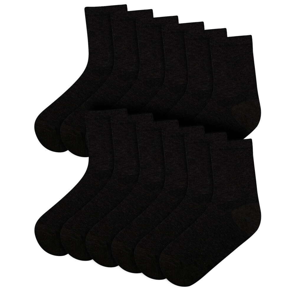 A2zkids (12.5-3.5, ) Boys Girls Cotton Rich Plain Ankle School Socks Black