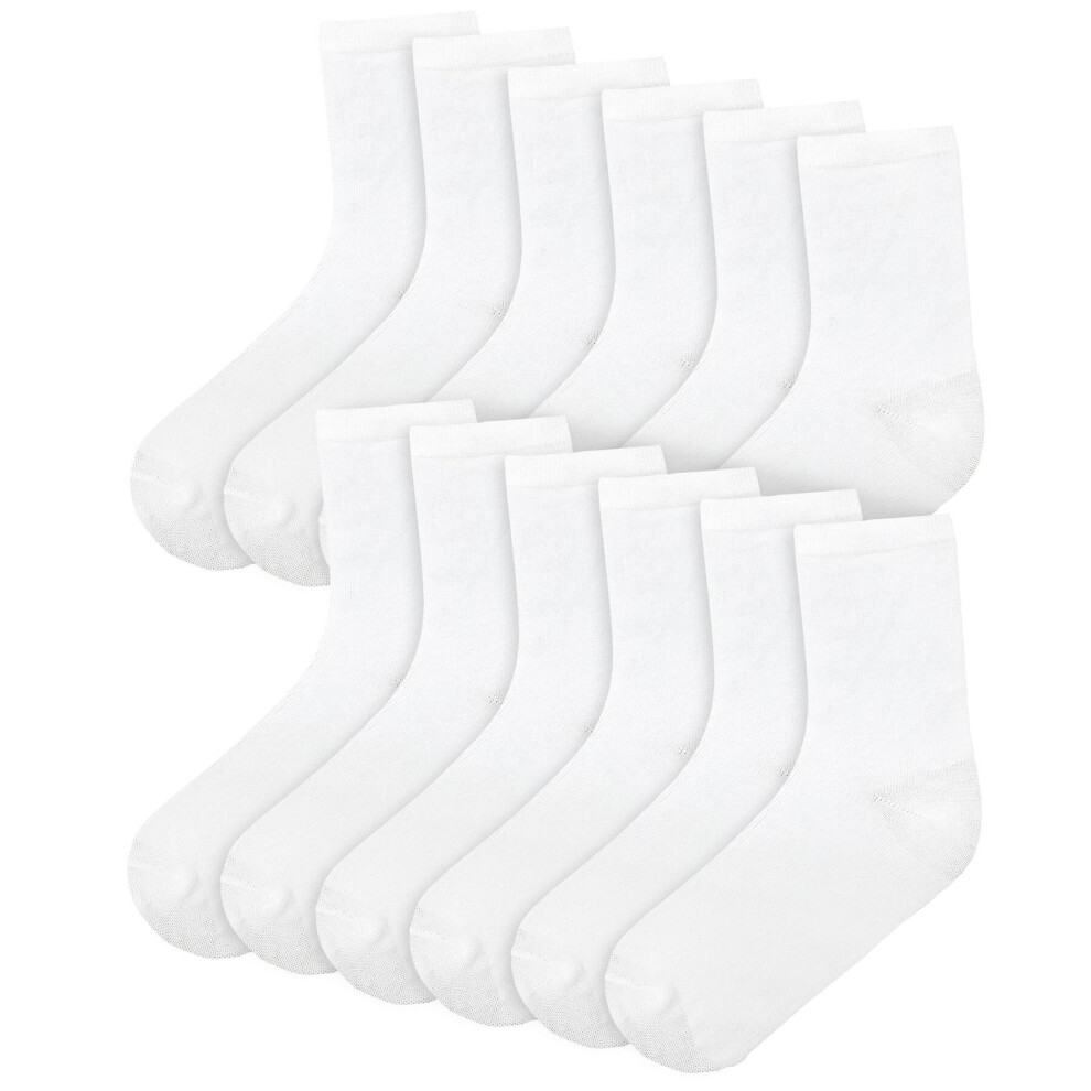 (12.5-3.5, White) Boys Girls Cotton Rich Plain Ankle School Socks