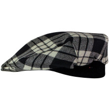 Mens Tartan Flat Cap MacFarlane Black and White Modern Tartan Plaid Design Mens and Womens One size Elasticated Band Comfort Fit Scottish Made