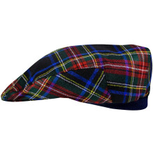Mens Tartan Flat Cap Stewart Black Modern Tartan Plaid Design Mens and Womens One size Elasticated Band Comfort Fit Scottish Made