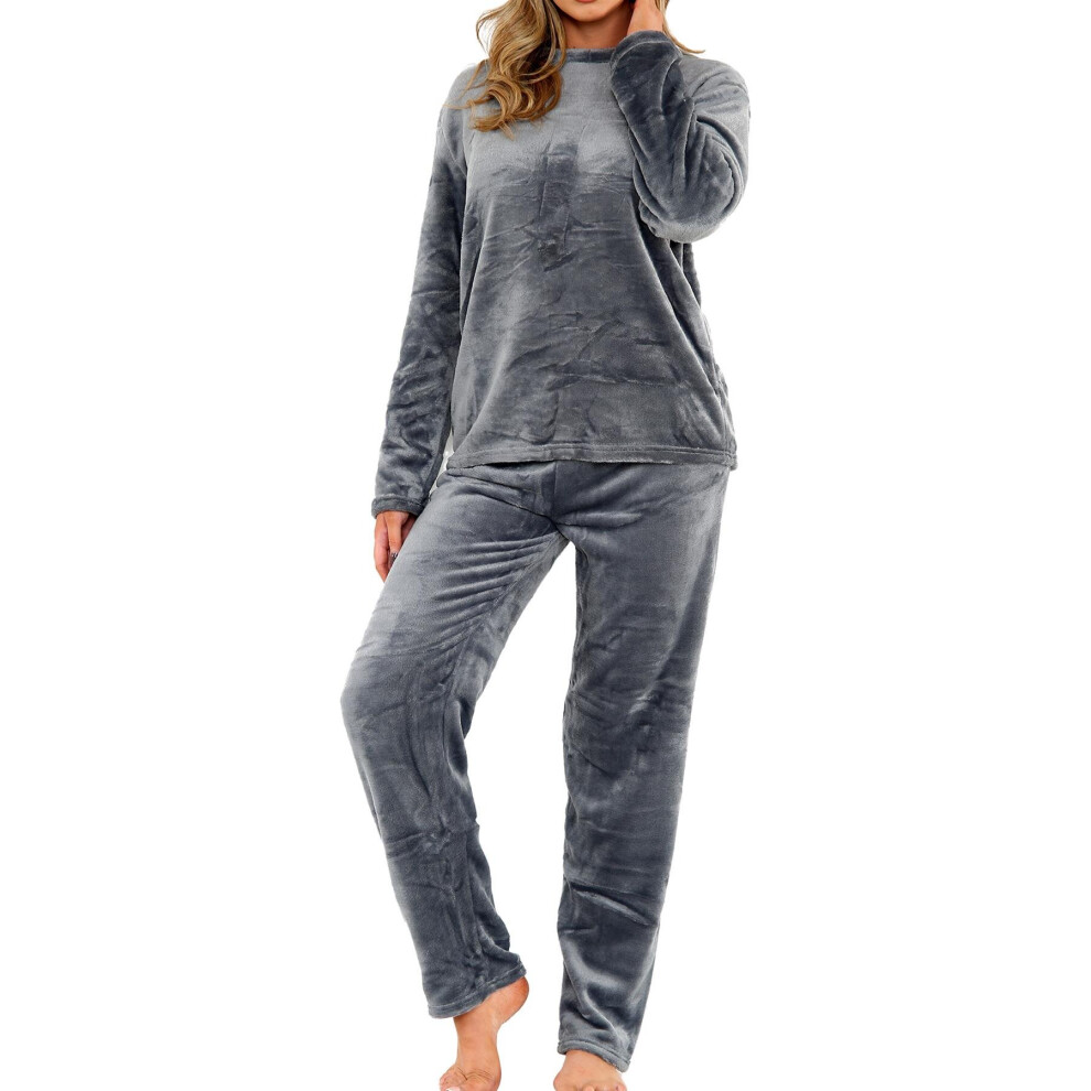 (Dec-14, Charcoal) Ladies Fleece Adults Pyjamas 2 Piece Gift Set