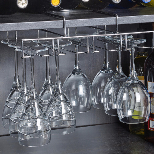 URBN-CHEF 2 x Under Shelf Hanging Metal Wine Glasses Rack Stemware Holder Rail 1