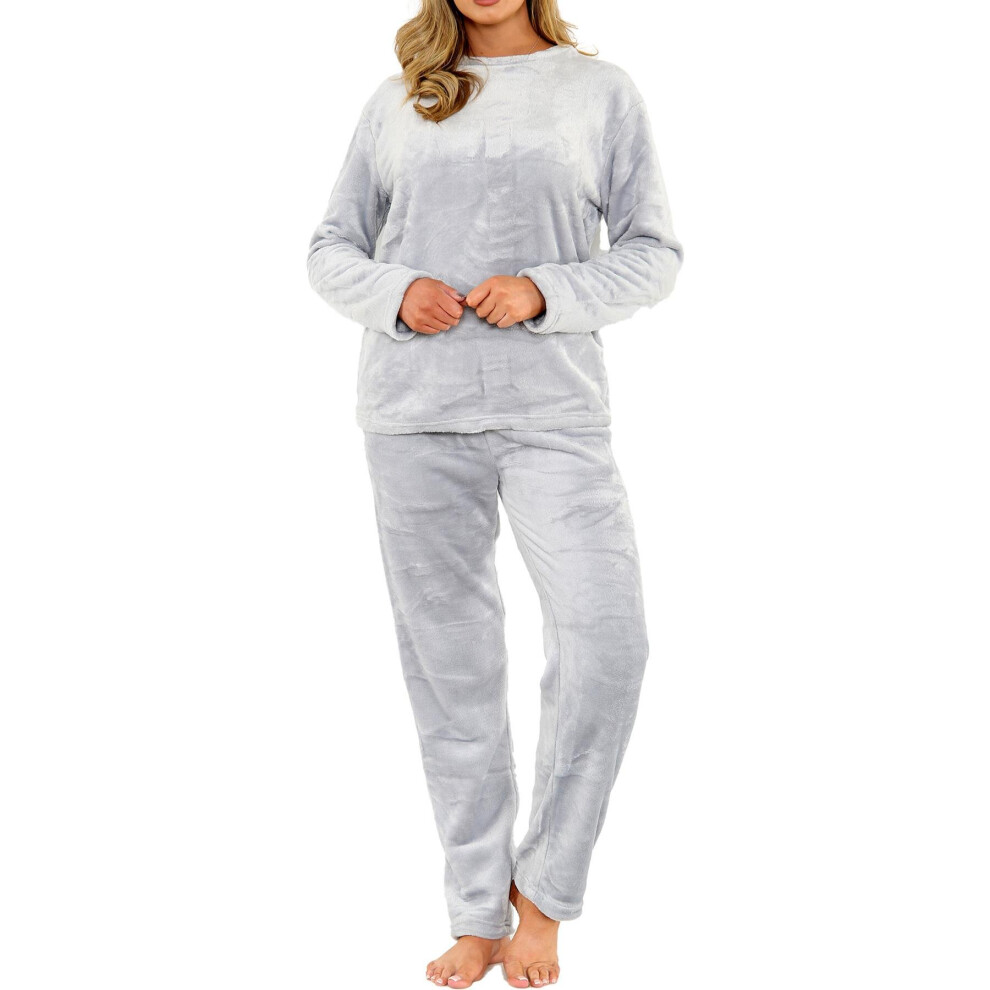 (Dec-14, Grey) Ladies Fleece Adults Pyjamas 2 Piece Gift Set