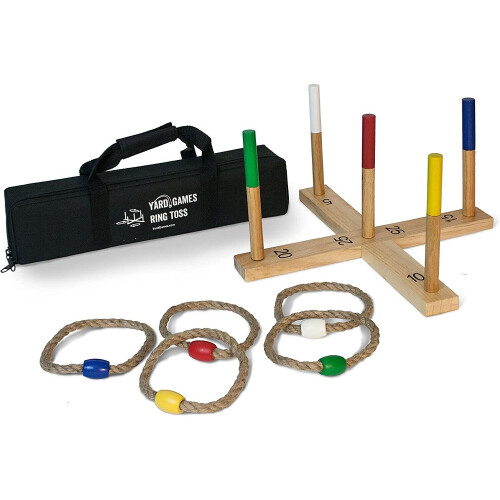 Yard Games Ring Toss Game Premium Set with 5 Thick rope rings, frame and posts