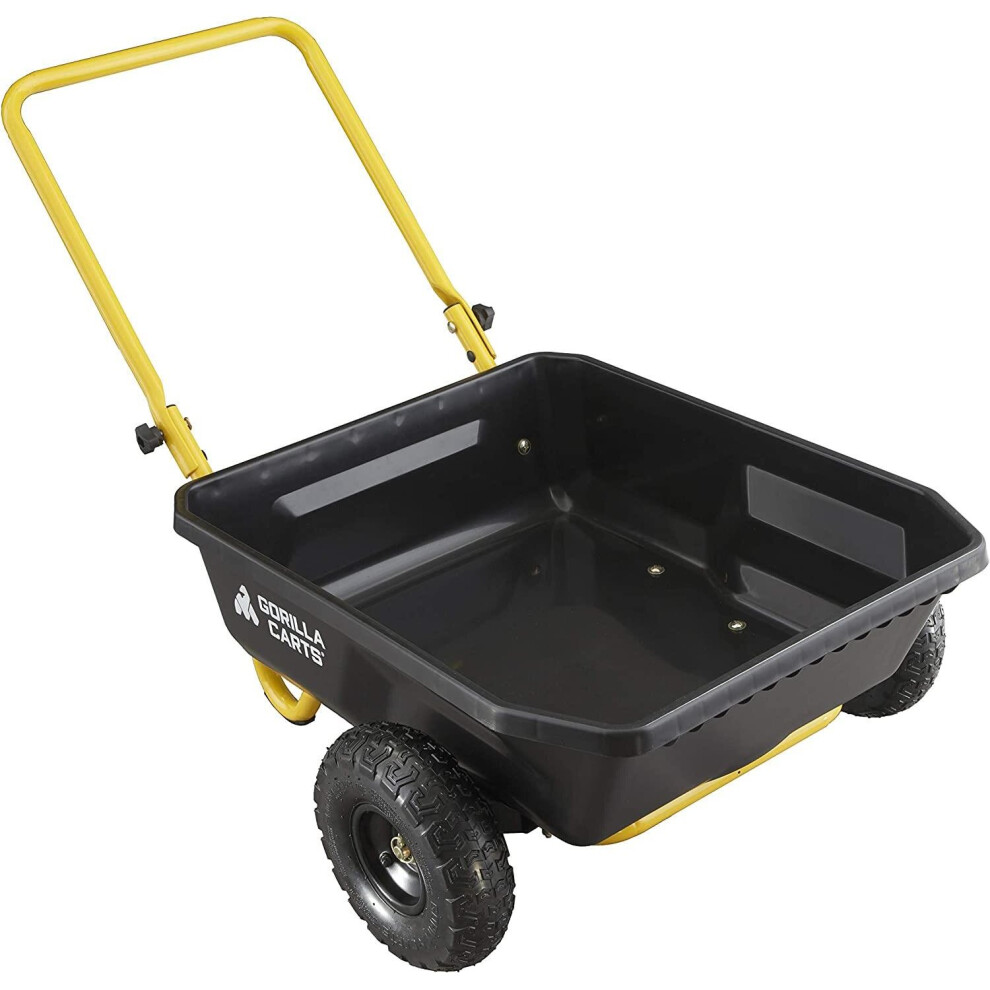 Gorilla Carts GCR-4 4 Cu. Ft, 300-pound Capacity, Poly Yard Cart, Black / Yellow