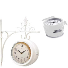 AAMEN Cream Outdoor Dual Sided Station Clock, Ornament Bracket Clocks