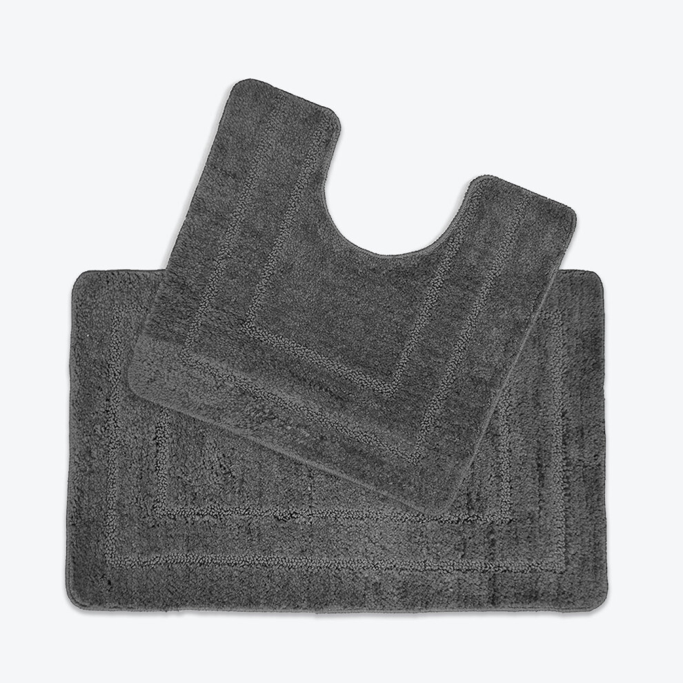 Allure Bath Fashions (Dark Grey) Two Piece Bath Mat And Pedestal Set 100% Microfibre Supersoft Non-Slip