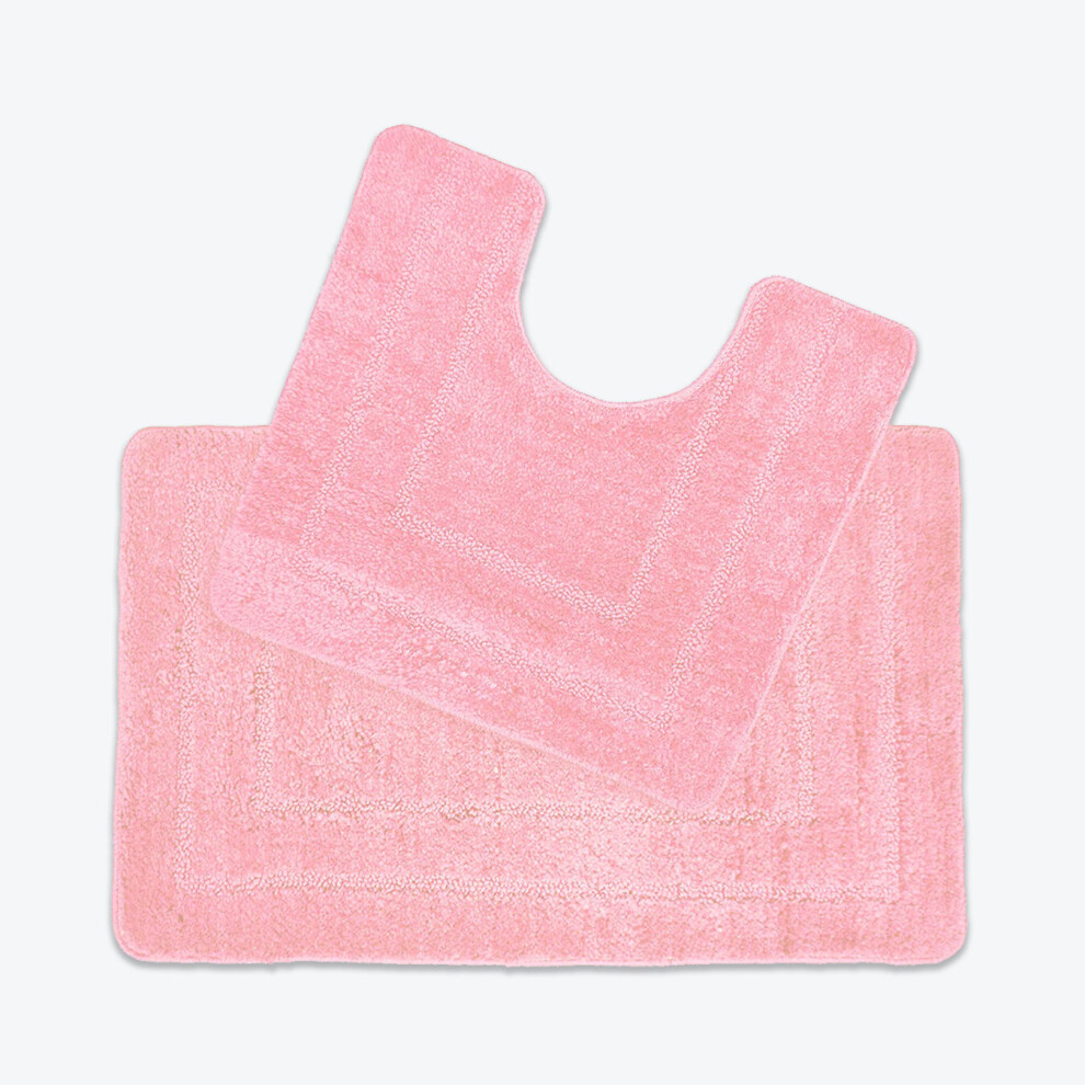 (Blush) Two Piece Bath Mat and Pedestal Set 100% Microfibre Supersoft Non-Slip