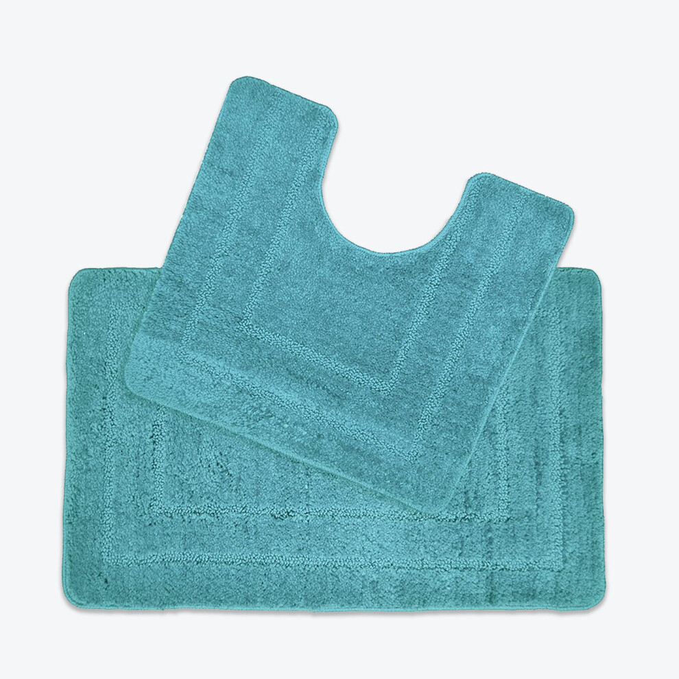 Allure Bath Fashions (Duckegg) Two Piece Bath Mat And Pedestal Set 100% Microfibre Supersoft Non-Slip Blue