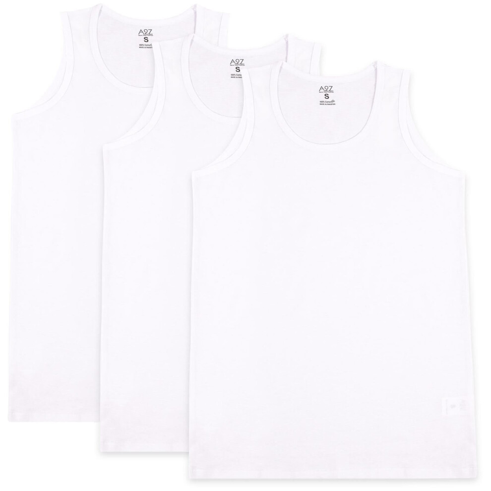 (S, White) Mens Soft 100% Cotton Pack Of 3 Undershirt Vests