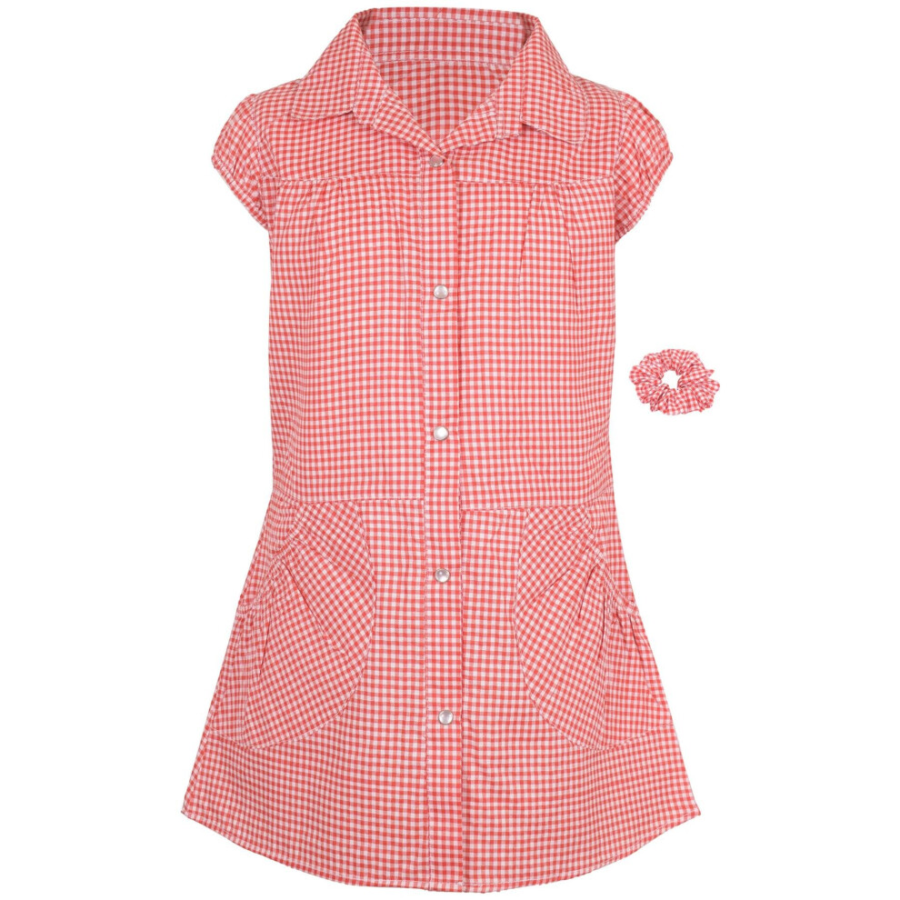 (5-6 Years, Red) Girls Gingham School Dress Check Printed Dresses